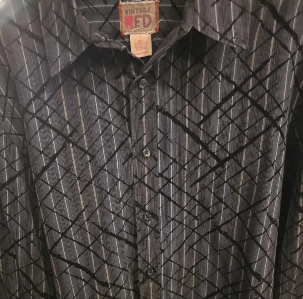 Vintage Black and Gray Checkered Dress Shirt - Picture 5 of 6